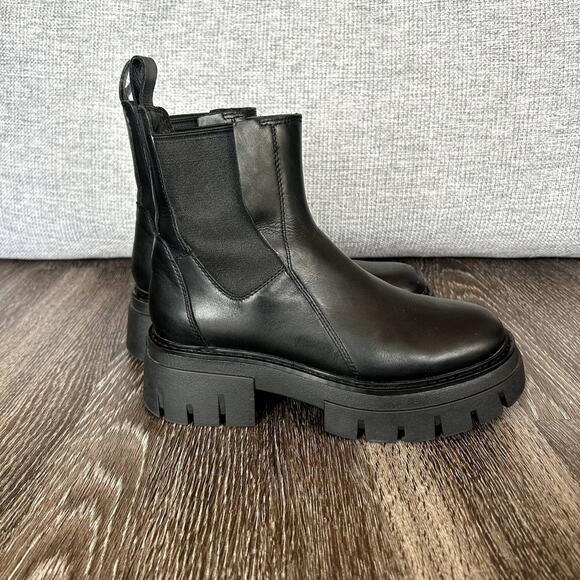 ASH Links Black Leather Platform‎ Chelsea Boots US 5 EU 35 Lug Sole Chunky Heel - Picture 14 of 16